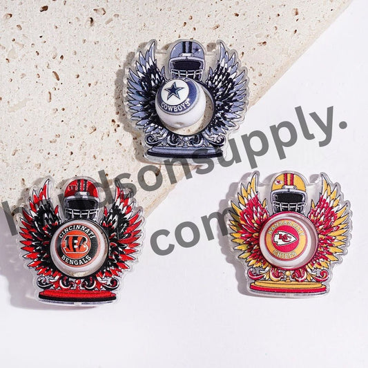 Sporty American Football Hollowed Helmet & Wings Shaped Round Acrylic Bead Collection Set, 16MM, Random Mix (Please Read the Description)