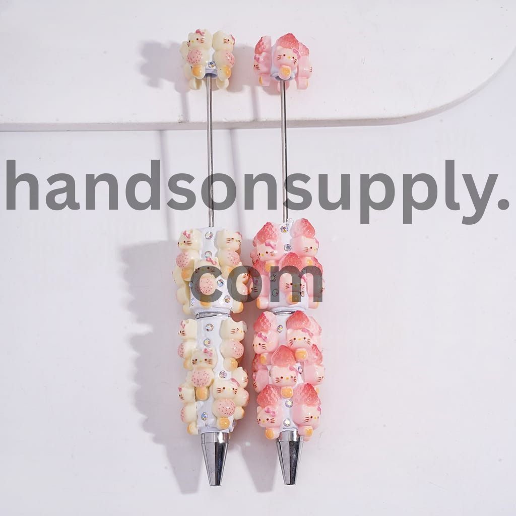 Dorable Cat Theme with AB Rhinestones and White Pearl Beadable Pen Strawberry & Dessert Charms