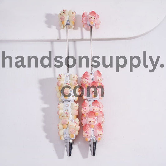 Dorable Cat Theme with AB Rhinestones and White Pearl Beadable Pen Strawberry & Dessert Charms