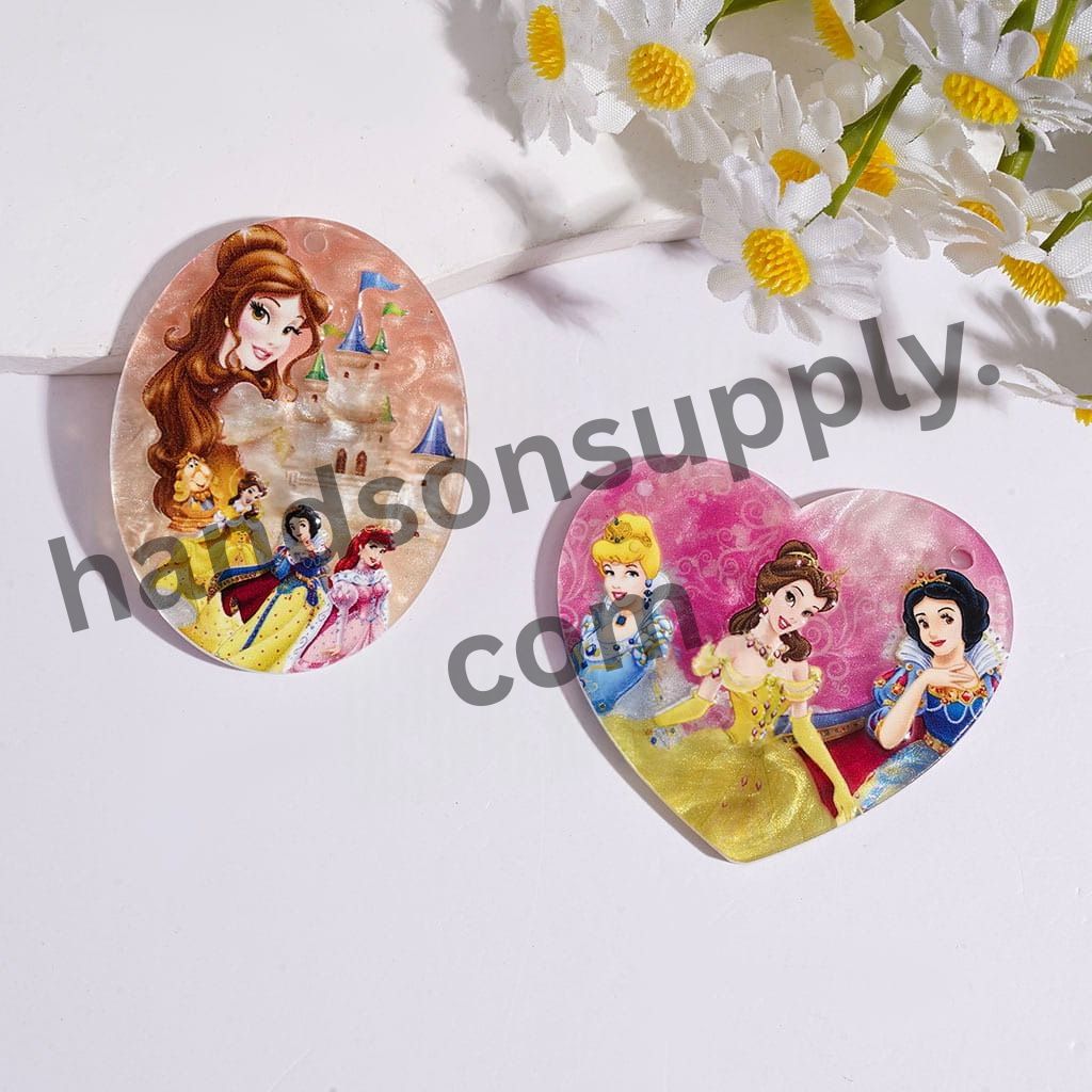 Cute Classic Beautiful Princess Character Acrylic Pendants for Handbag, Keychain & Charms, Variant Design Random Mix