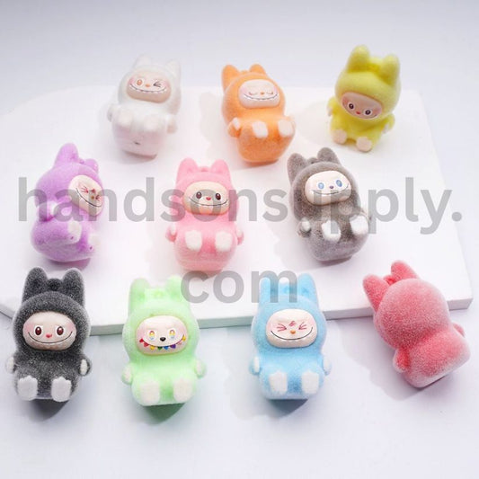 Cute mini dangle ring Flocked Fluffy Labub Monster Pop Mar, Acrylic Pen Toppers Pendants Jewelry Accessories 26*40mm