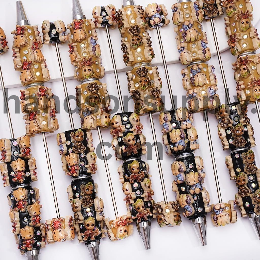 Galaxy Guard Team Withered Wood Character, AB Rhinestones, Black & Light Brown-Yellow Pen Body Beadable Clay Pens