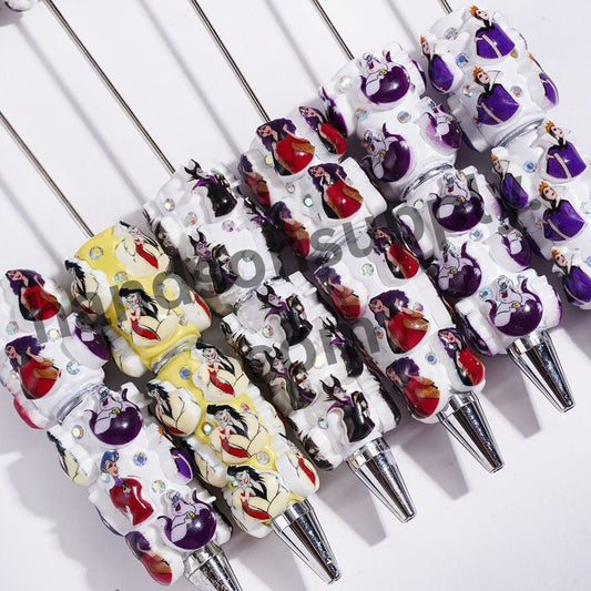 Disney Princess Classic Animation Villain Character Beadable Clay Pens with AB Rhinestones, Assorted Colors, Random Mix