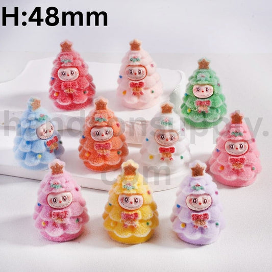Flocked Labub with Christmas Tree Pen Topper Pendants Acrylic Beads 48MM Multi Color Mix