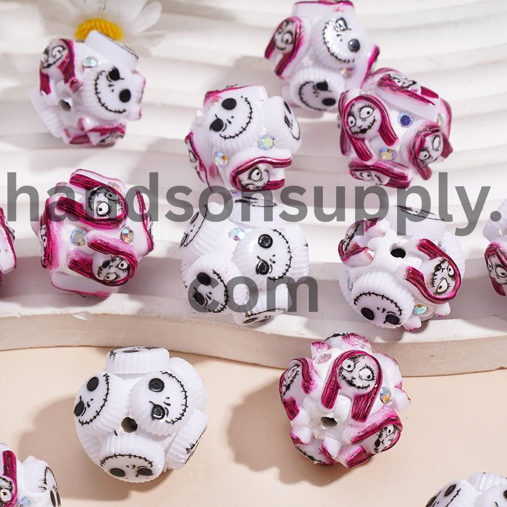 Halloween Skeleton Couple Character Series Clay Beads with AB Rhinestones 20MM Random Mix
