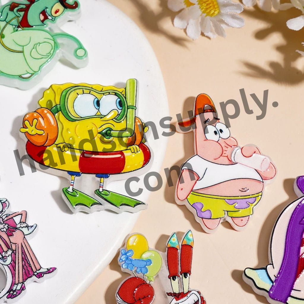 Adorable Baby Sponge Cartoon Character Acrylic Beads, Variant Designs, Random Mix