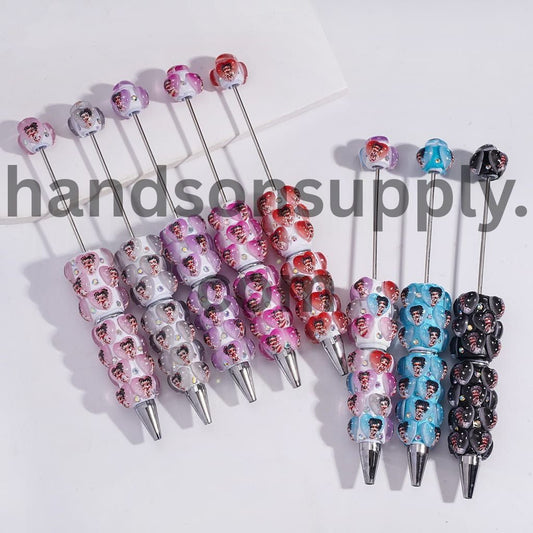 Old Girl Heart Print & AB Rhinestone Decoration, Beadable Clay Pen Random Mix