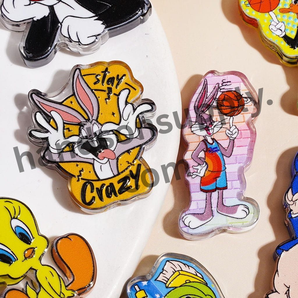 Cute Looney Bunny, Pig, Wolf & Duck Cartoon Character Series Semi-Clear Acrylic Beads, Variant Designs, Random Mix