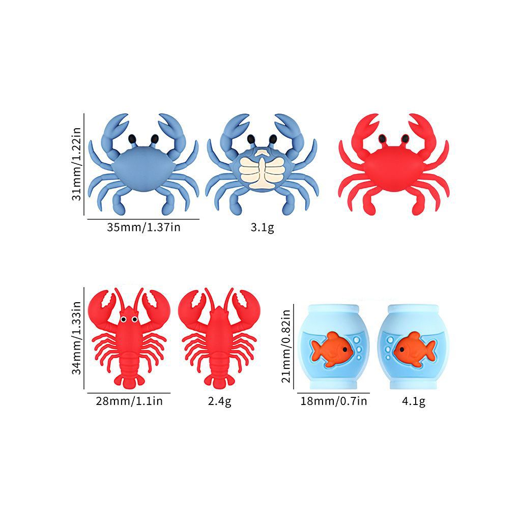 3D Playful Marine Life Series Crab, Lobster & Fish Tank Silicone Focal Beads, Random Mix