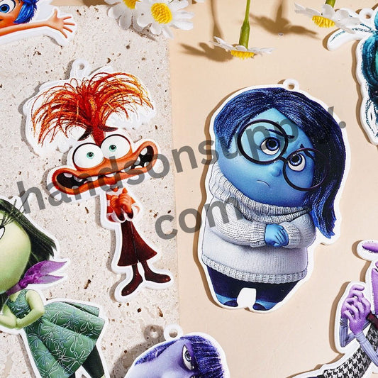 Inside Out Inspired Five Emotion Character Cartoon Style Acrylic Pendant Charms, Assorted Designs, Random Mix