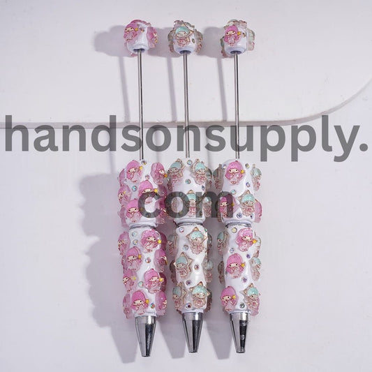 Cute Little Baby Character Clay Pens with Star & AB Rhinestones Pink Mint Green Beadable Pens