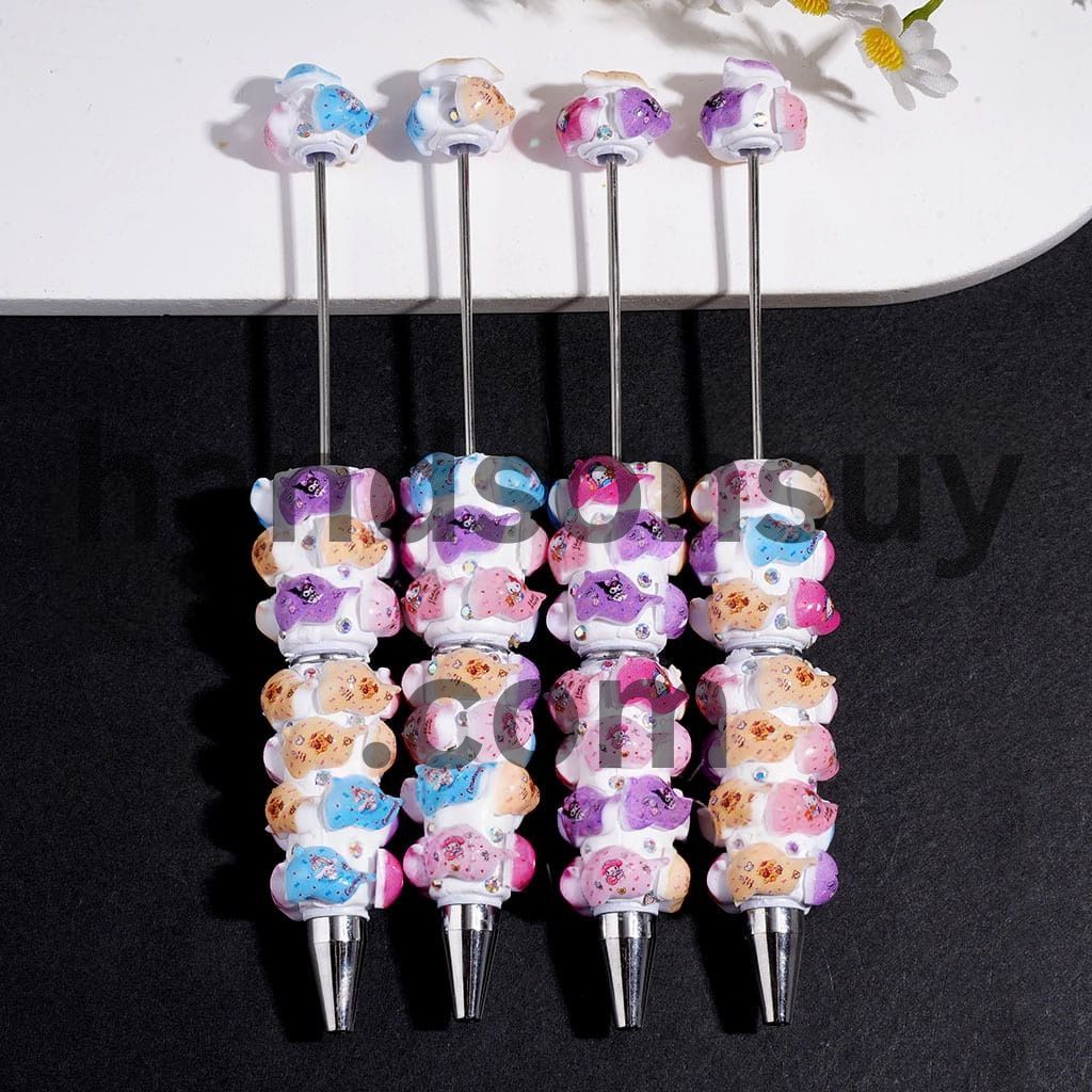 Cute Cartoon Character Cap Series Beadable Clay Pens with AB Rhinestone