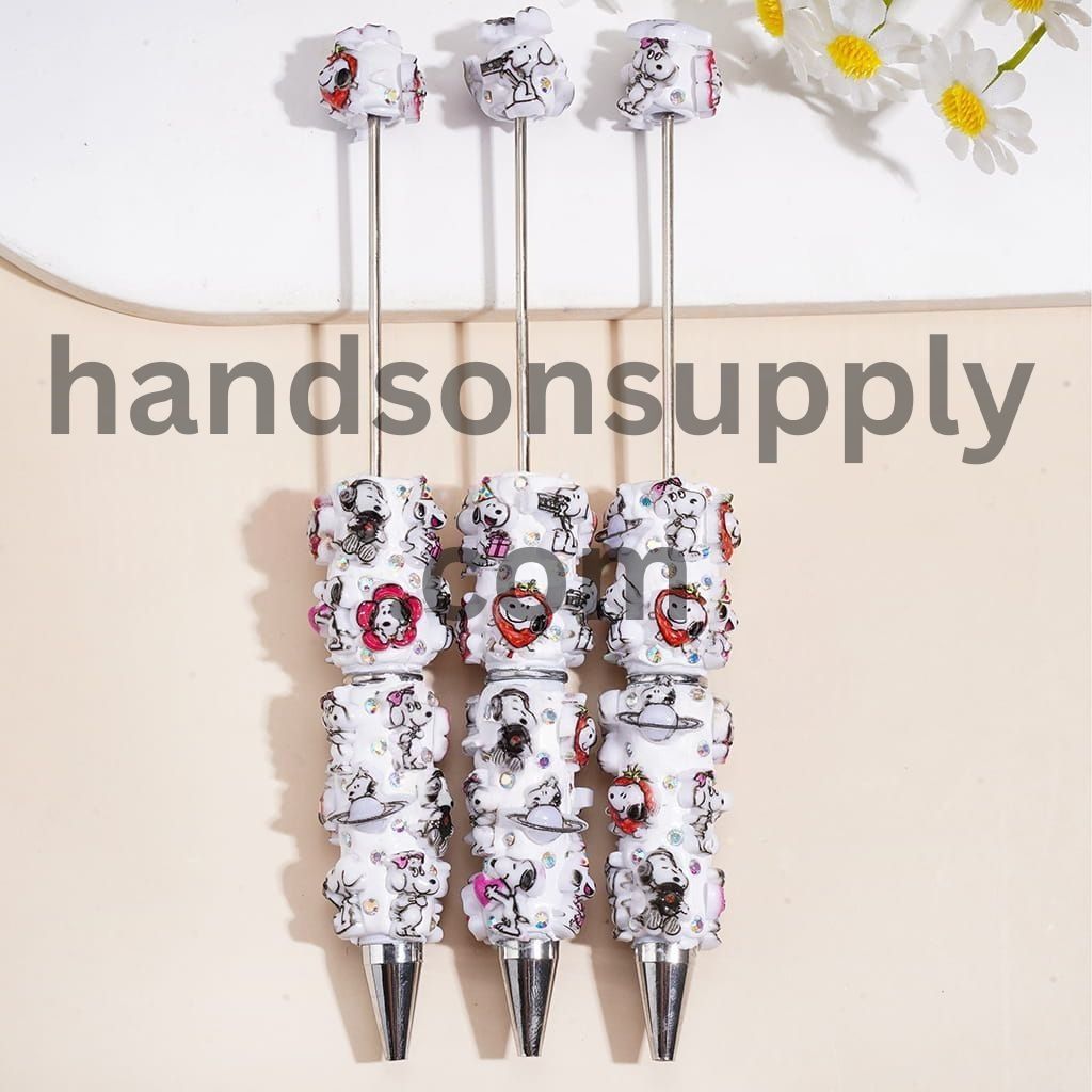 Adorable Beagle Dog Character Print with AB Rhinestone Detail and White Base Beadable Clay Pens