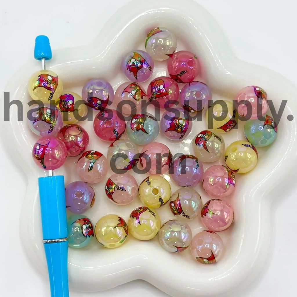 Round Jelly Color USA American Football Team Sports Acrylic Beads, 16MM