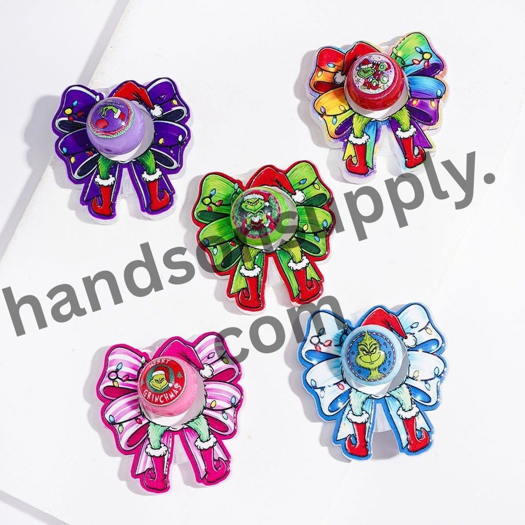 Festive Christmas Green Character Print Hollow Bowtie & Round Acrylic Beads, 34MM & 16MM, Multi-Color Random Mix