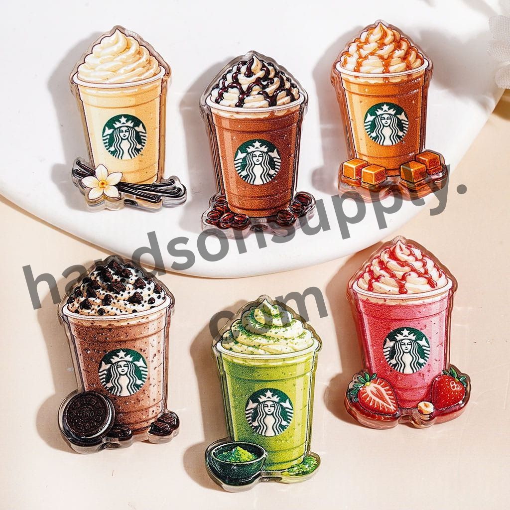 Mocha, Matcha & Strawberry Coffee Cup Theme Semi-Clear Silicone Focal Beads Height 31MM Random Mix