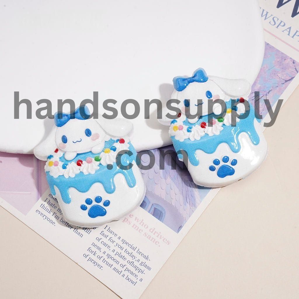 Cute Big-Eared Dog with Dripping Icing Cake Design, Raised Pattern Acrylic Beads, 45*37MM