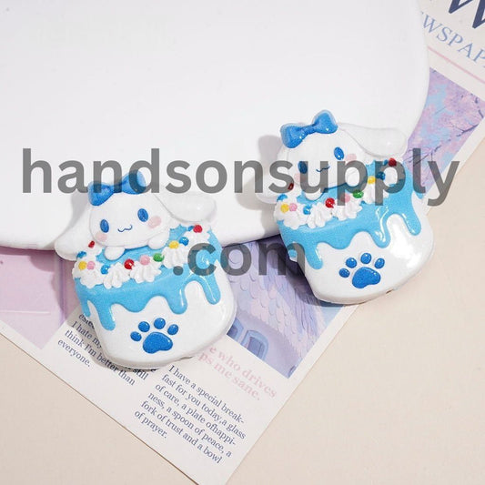 Cute Big-Eared Dog with Dripping Icing Cake Design, Raised Pattern Acrylic Beads, 45*37MM