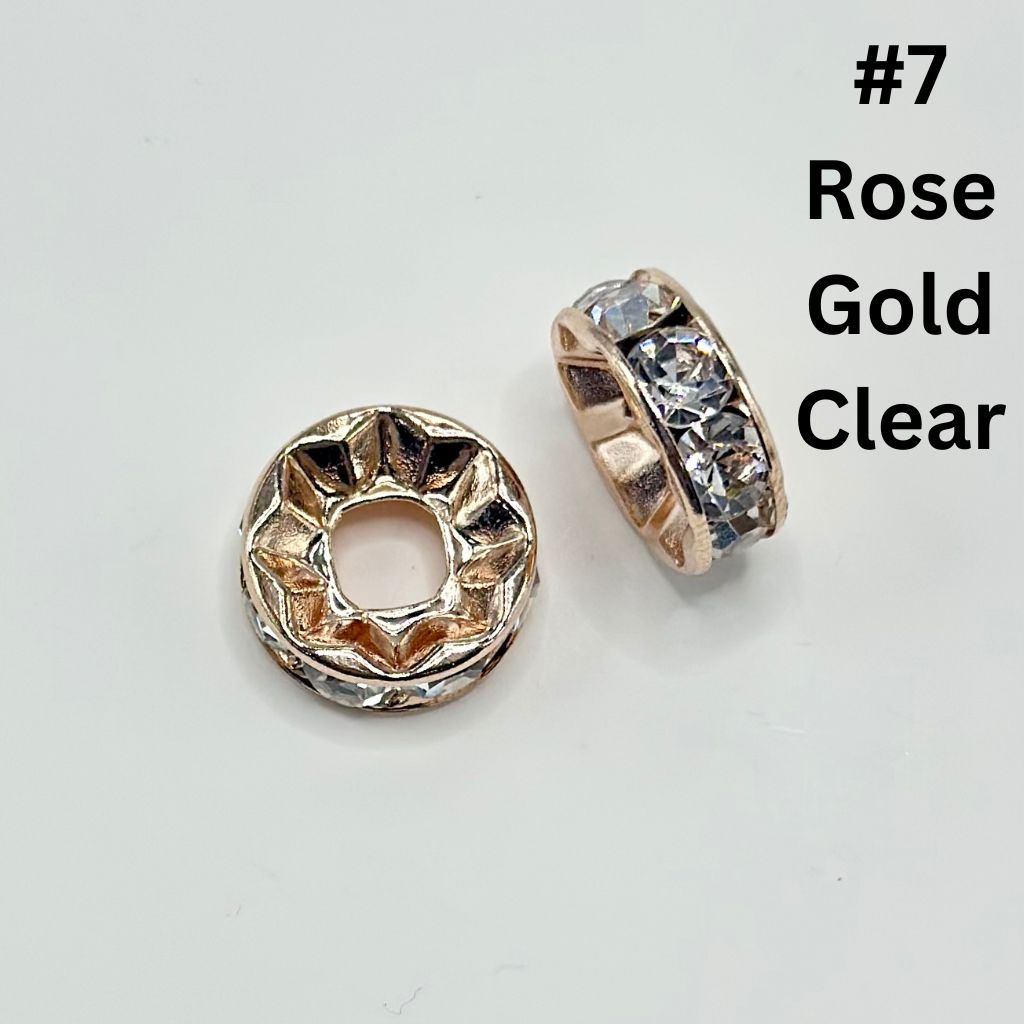 Round Metal Spacers Large Hole Spacer Beads with Rhinestones & Large Hole, Size 15mm