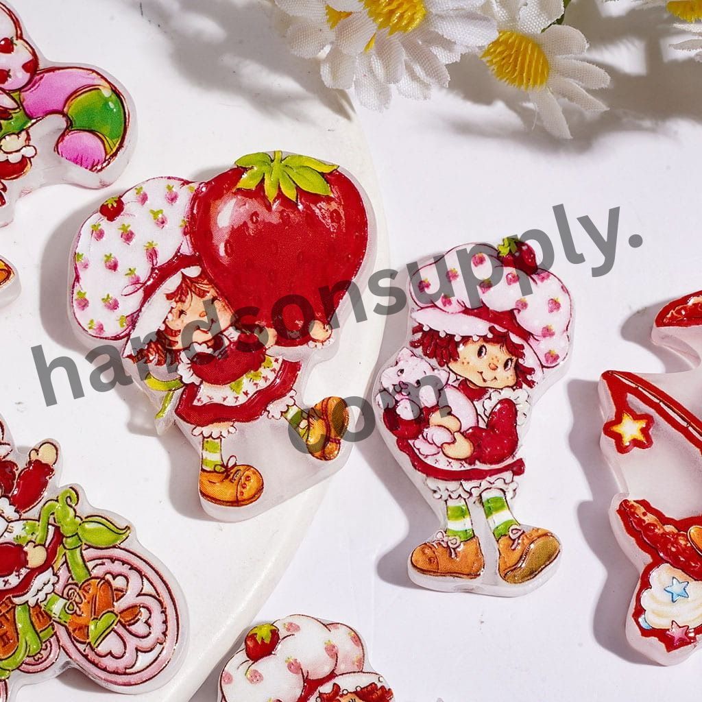Adorable Berry Girl Character in Red & Pink Series Acrylic Beads, Variant Designs, Multi-Color Random Mix