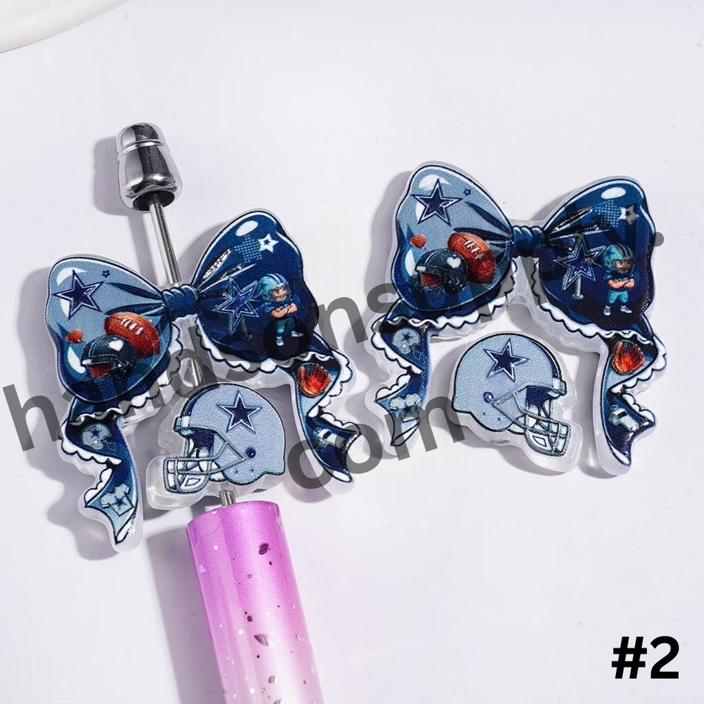 American Sports Football Team Bowtie, Bowknot & Helmet Collection Set Acrylic Beads, Random Mix