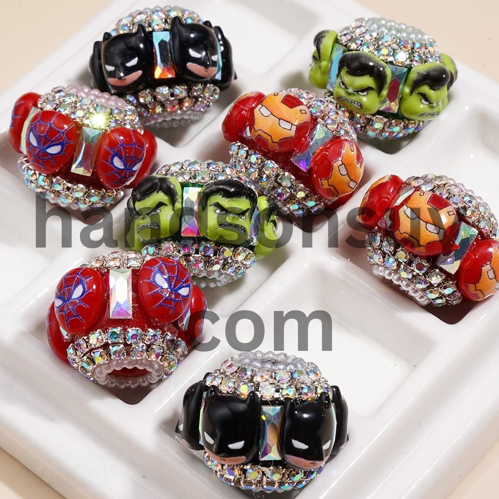 Superhero Character Handmade Acrylic Beads with Clear Rhinestone Chain & AB Crystal Spacer, 22MM, Multi Colors Random Mix