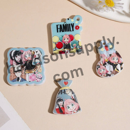 Cute Pink-Haired Anime Girl Magical Secret Family Theme Printed Acrylic Beads & Pendants, Various Shapes & Designs, Random Mix