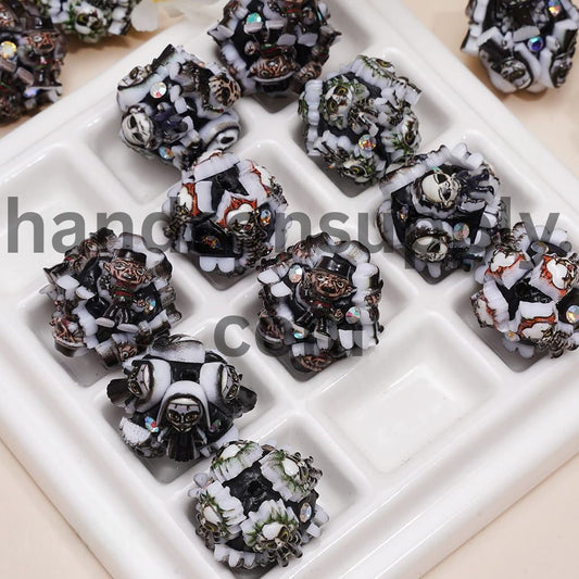 Cute Halloween Horror Character Series and AB Rhinestones Round Clay Beads 22MM, Random Mix