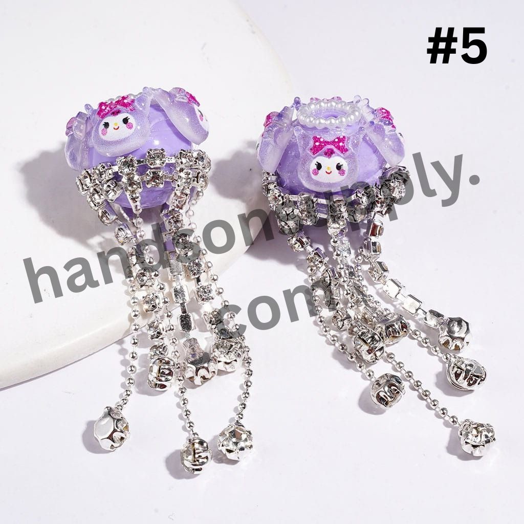 Adorable Character Decorations, Clear Rhinestone Tassel Chains & White Pearl Loop, Handcrafted Acrylic Beads, Random Mix