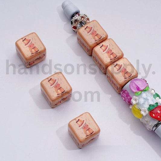Twinkle Series Cube Shape with Cute Monster Doll Character Acrylic Beads 14MM