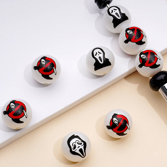 Horror Scary Ghost Red Flower Call Me White Round Acrylic Beads, Random Mix, 16MM