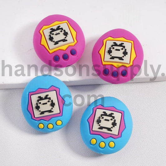 3D Cute Digital Pet Sky Blue & Magenta, Oval Shape Silicone Focal Beads Random Mix