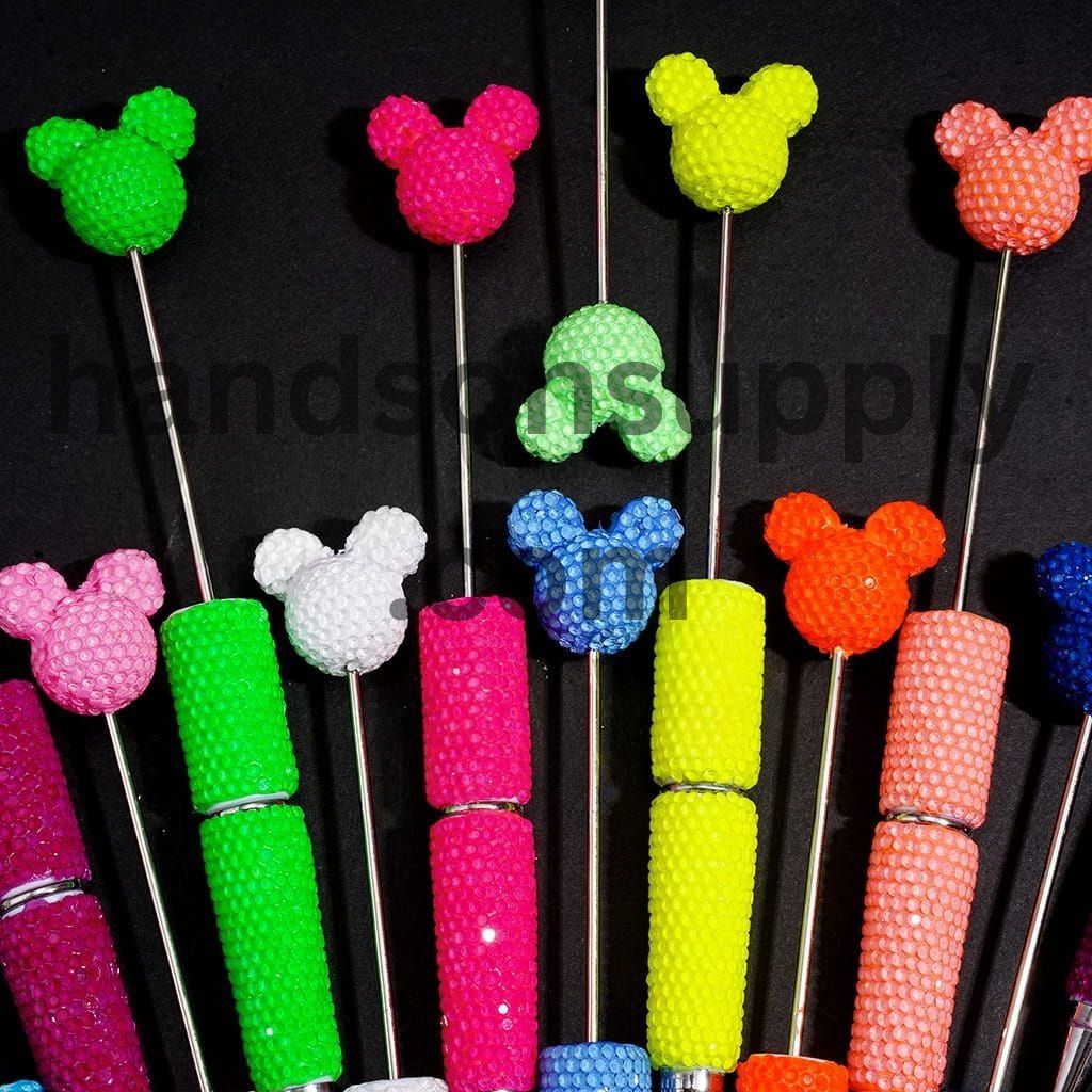 Vibrant Color Mouse Head Pen Topper with Sparkly Rhinestone Fluorescent Beadable Clay Pen (Please Read Description)