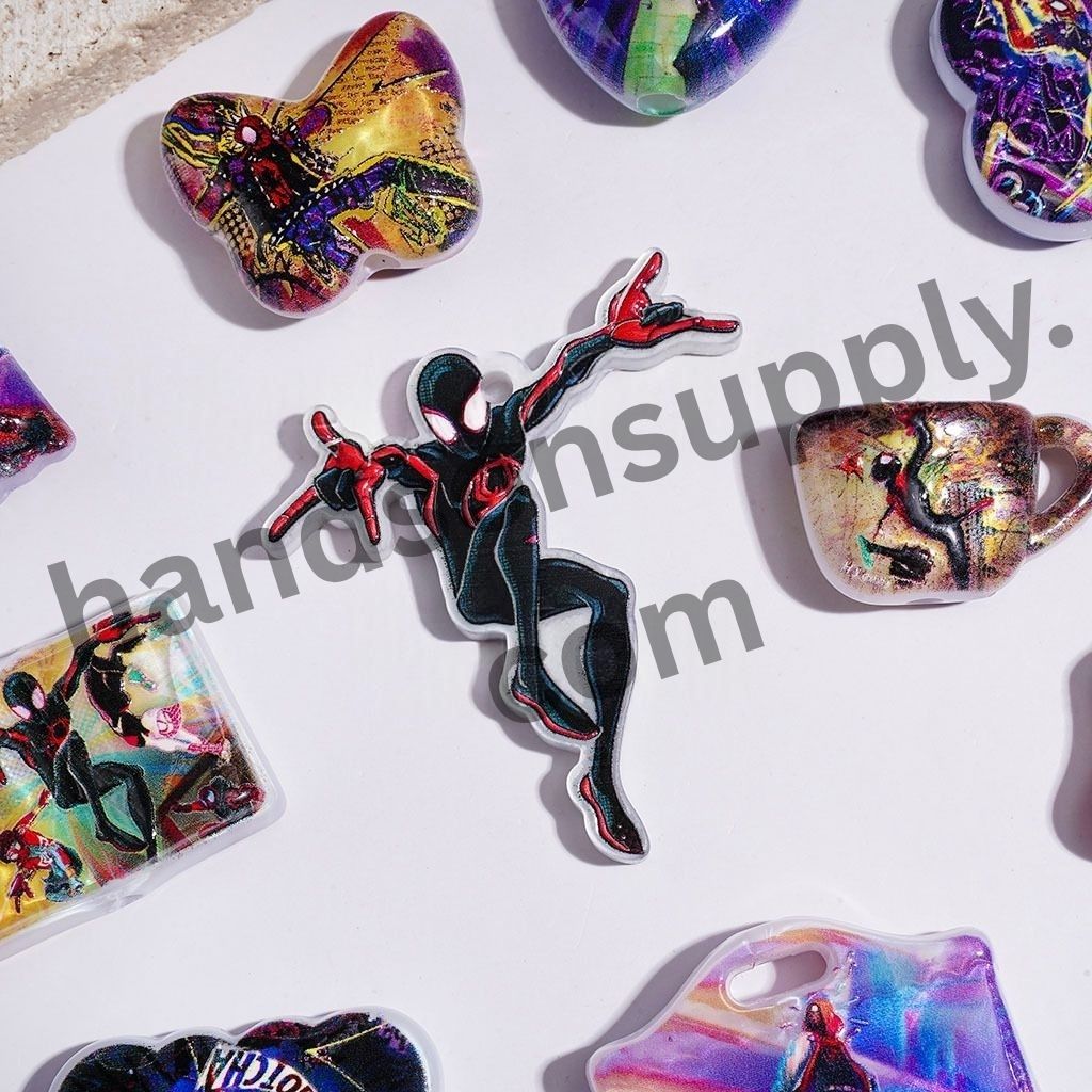 Comic Superhero Spider Character Series Acrylic Beads and Pendants, Random Mix