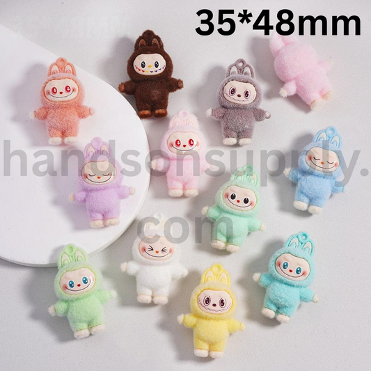 Flocked Labub Soft Pastel Pen Toppers & Pendants Acrylic Beads 35*48 mm, Solid Color