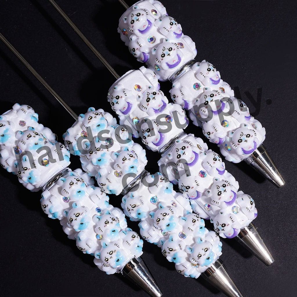 Cute Flying Squirrel Cartoon Character Beadable Clay Pens with AB Rhinestones, Blue & Purple Color Theme, Random Mix