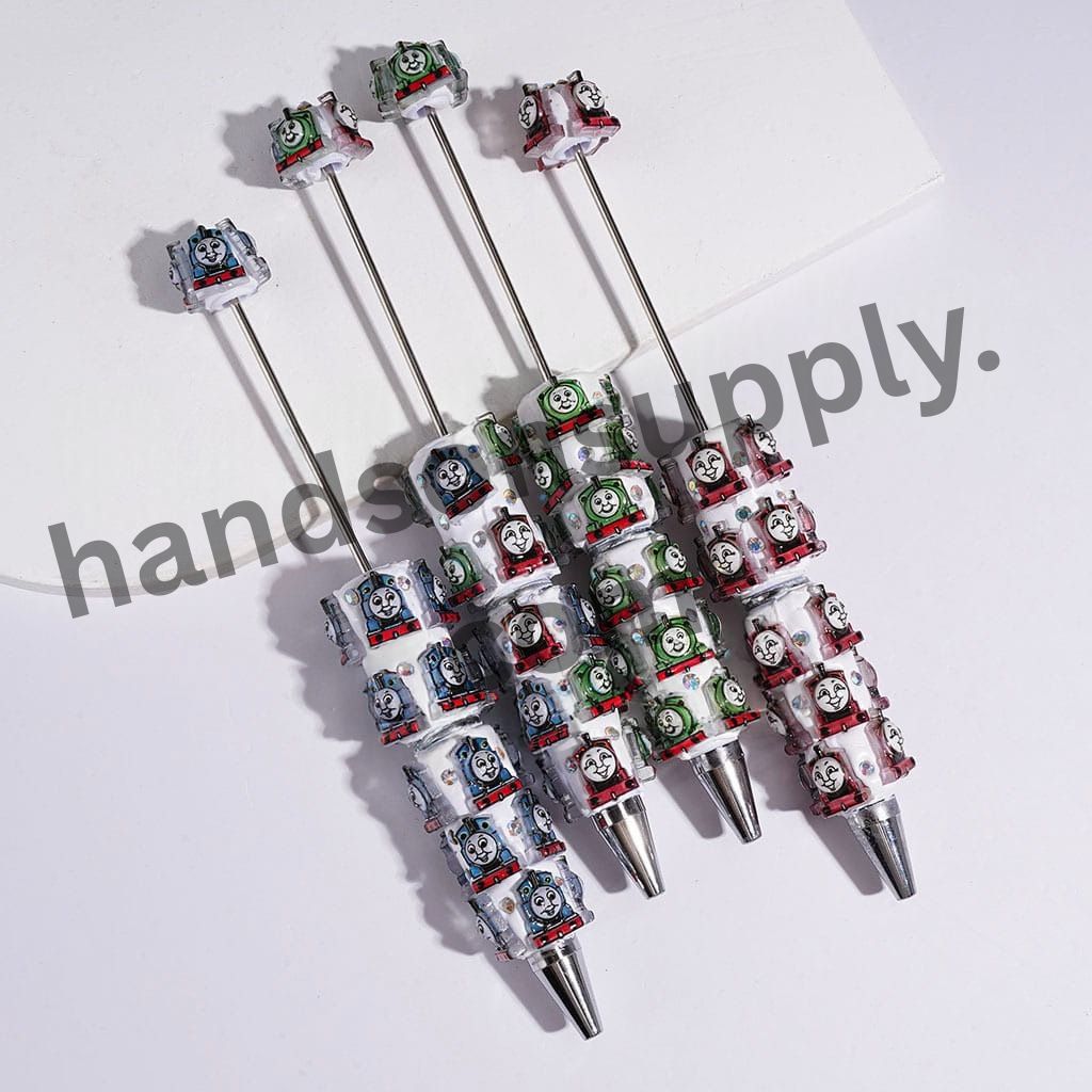 Cartoon Little Train Character Theme Beadable Clay Pens with AB Rhinestones, Multi Colors Random Mix