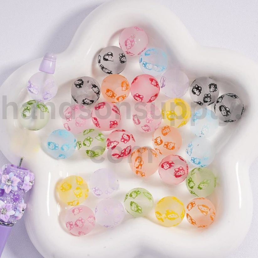 Luminous Frosted Matte Cute Cat Multi-Color Printed Acrylic Beads 16MM (Single Color is available for 200pcs(Whole Bag) Only)