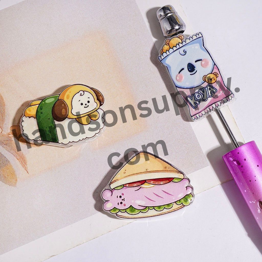 Playful Sushi, Instant Noodles, Takoyaki, Sandwich & Hot Dog Fast Food Series Acrylic Beads, Random Mix