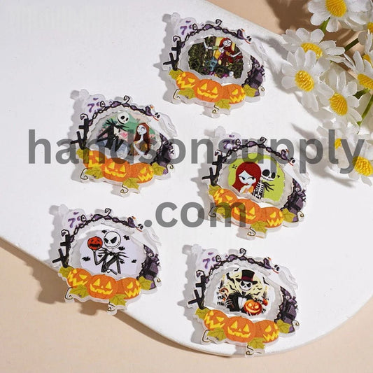 Red Hair Girl and Boy Skeleton Skull Couple Character Horror Pumpkin Ghost Frame Halloween Theme Acrylic Beads , 39*34MM Random Mix (Please Read Description)