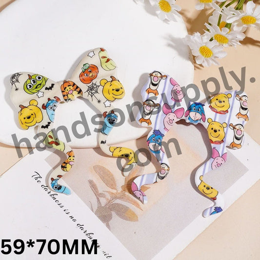 Playful Long Ribbon Bowtie with Classic Animation Character Print, Silicone Focal Beads, 59*70MM, Random Mix