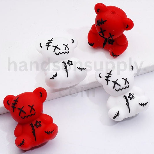 3D Red and White Bearbrick Inspired Character Cute Style Silicone Focal Beads