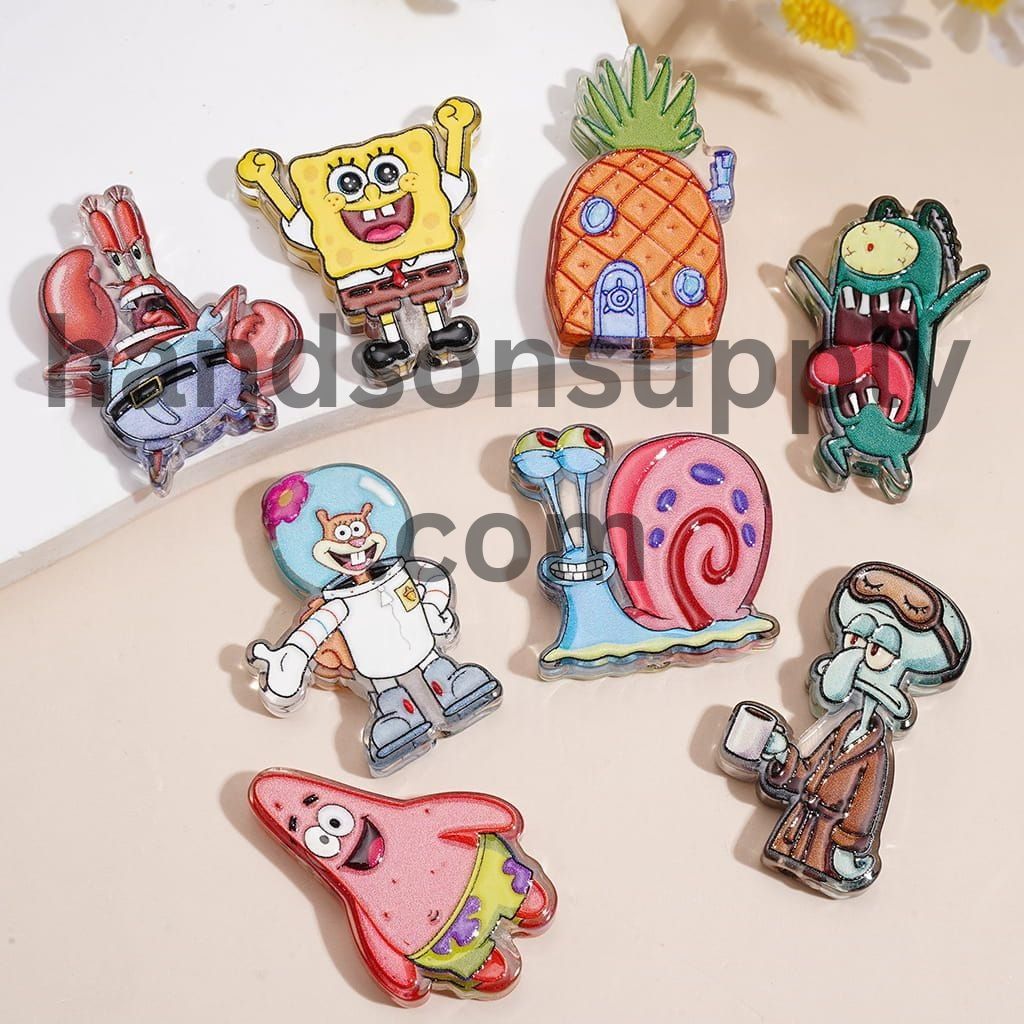 Cute Yellow Sponge SquarePants Animated Cartoon Character Series Acrylic Beads Random Mix