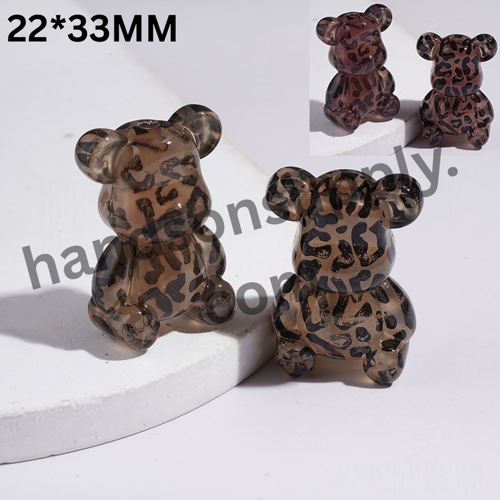 Adorable Color-Changing Light Brown Violent Bear with Jaguar Print Acrylic Beads, 22*33MM
