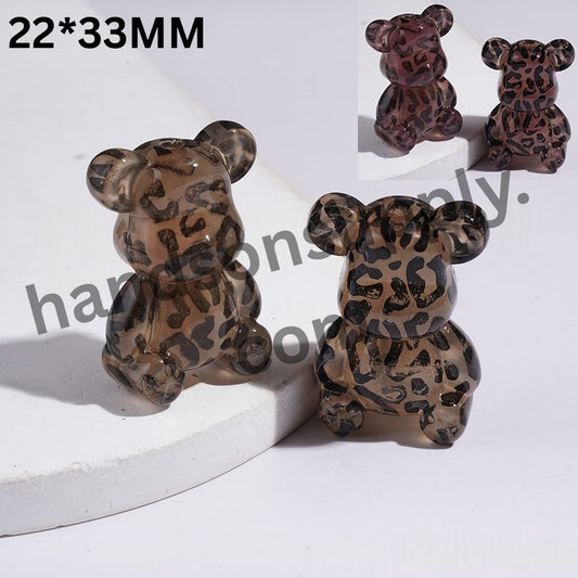 Adorable Color-Changing Light Brown Violent Bear with Jaguar Print Acrylic Beads, 22*33MM