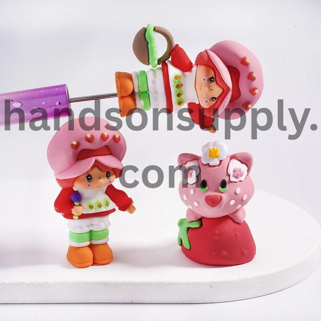 Cute Rubber Soft PVC Figurine Berry Girl Series, can be also used as Beads or Pen Topper, Random Mix (Size Varies Between 43 to 52 MM Depending on Figurine)