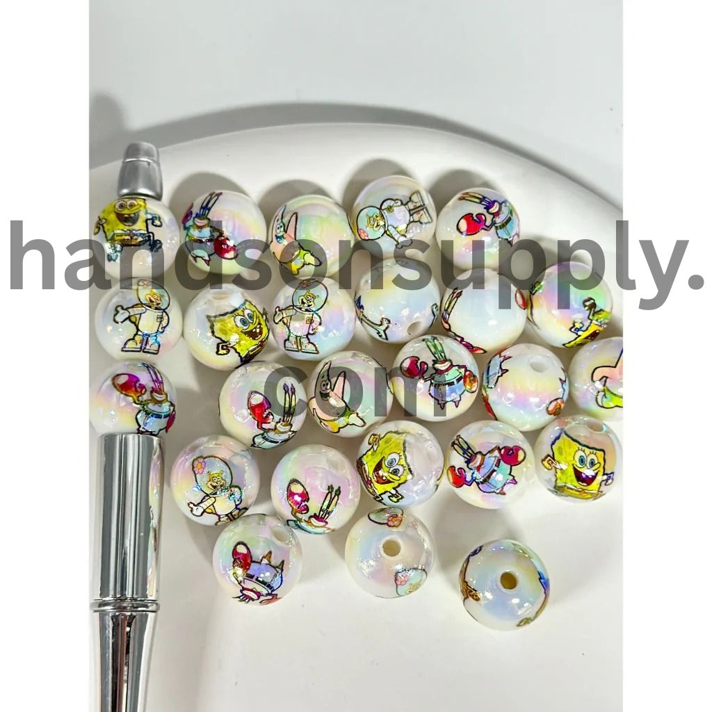 UV Coating White Sponge Cartoon Characters Acrylic Beads, Random Mix, 16MM