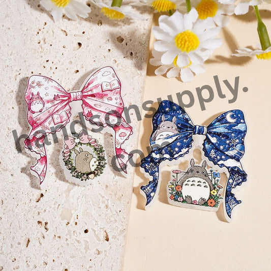 Cute Japanese Anime Forest Spirit Character Series with Decorative Bow Acrylic Pendant & Hanging Ornament, 50*45MM, Random Mix (Please Read Description)