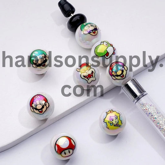 Round UV Coating Plumber Character Cartoon Acrylic Beads, 16MM, Random Mix