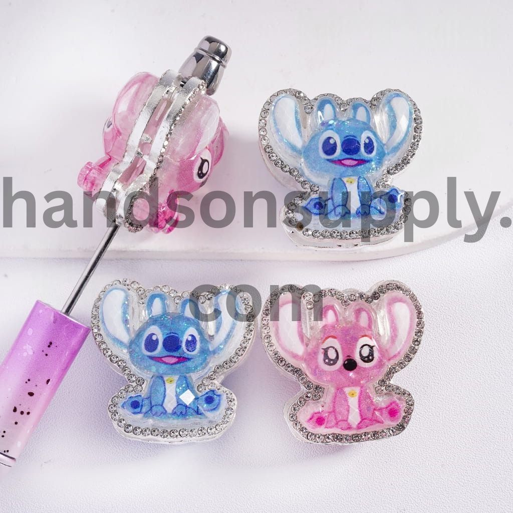 Silver Color Metal Beads with Glittery Pink and Blue Monster Series Clear Rhinestones, 30*31MM